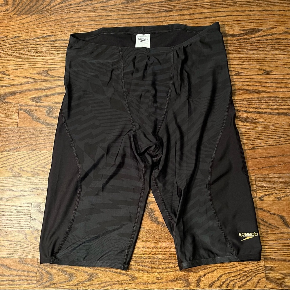 NWOT Speedo Men's PRO LT Swim Jammer Black & Blue Splice - Size 36